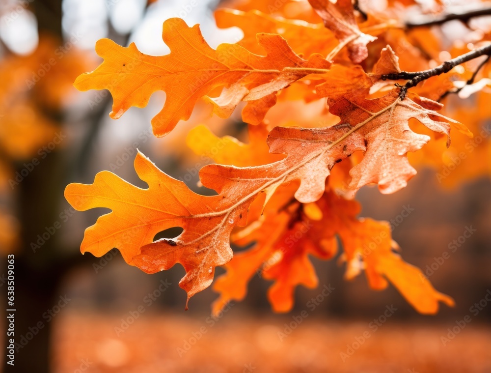 Oak leaves background framed by red light