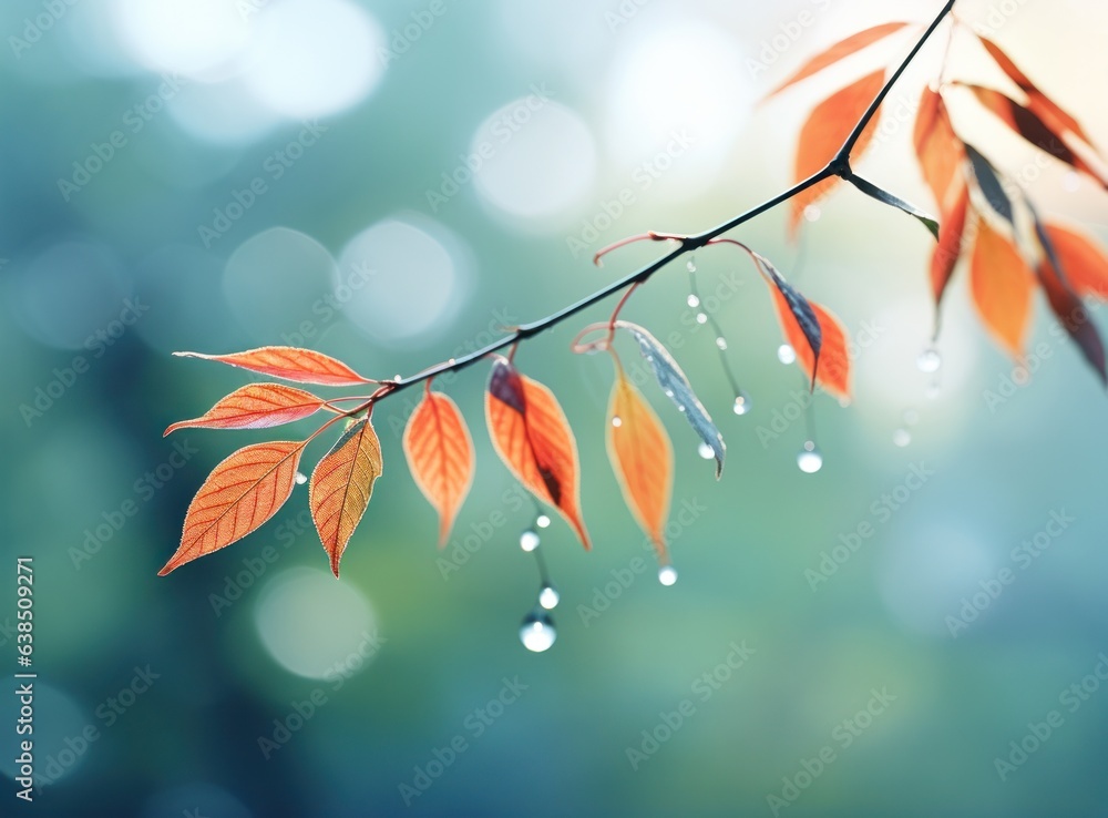 Autumn leaves on blue sky background