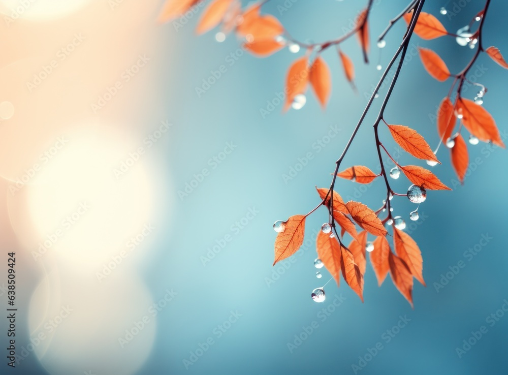 Autumn leaves on blue sky background