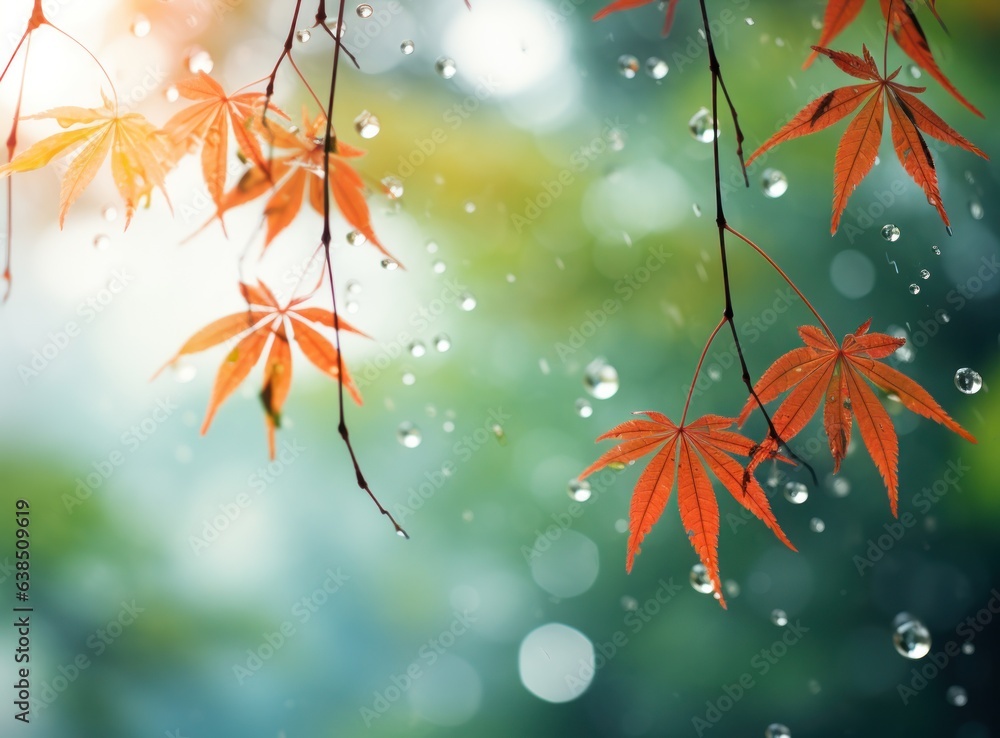 Autumn leaves on blue sky background