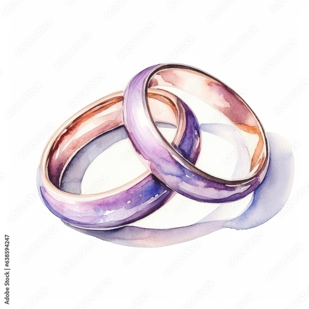 Watercolor wedding rings isolated