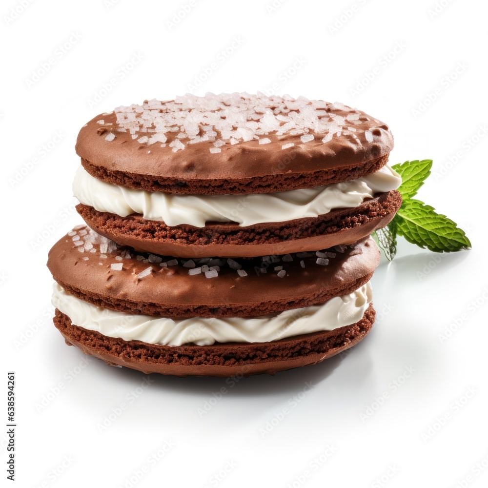 Chocolate sandwich cookie with milk cream isolated