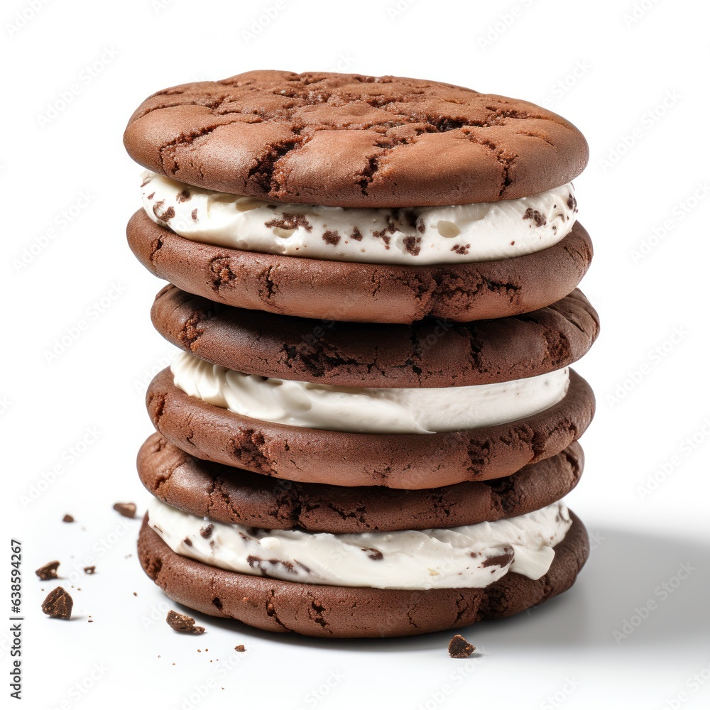 Chocolate sandwich cookie with milk cream isolated