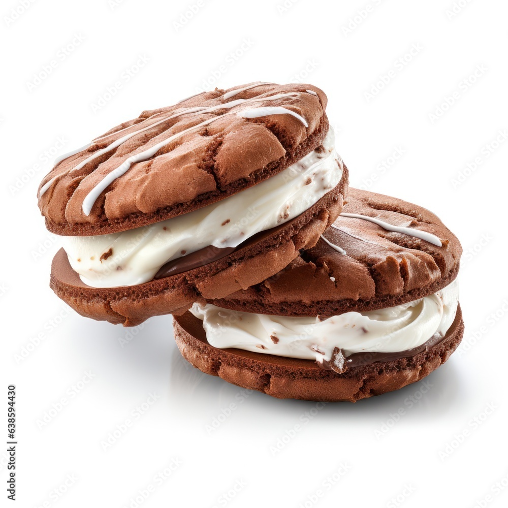 Chocolate sandwich cookie with milk cream isolated