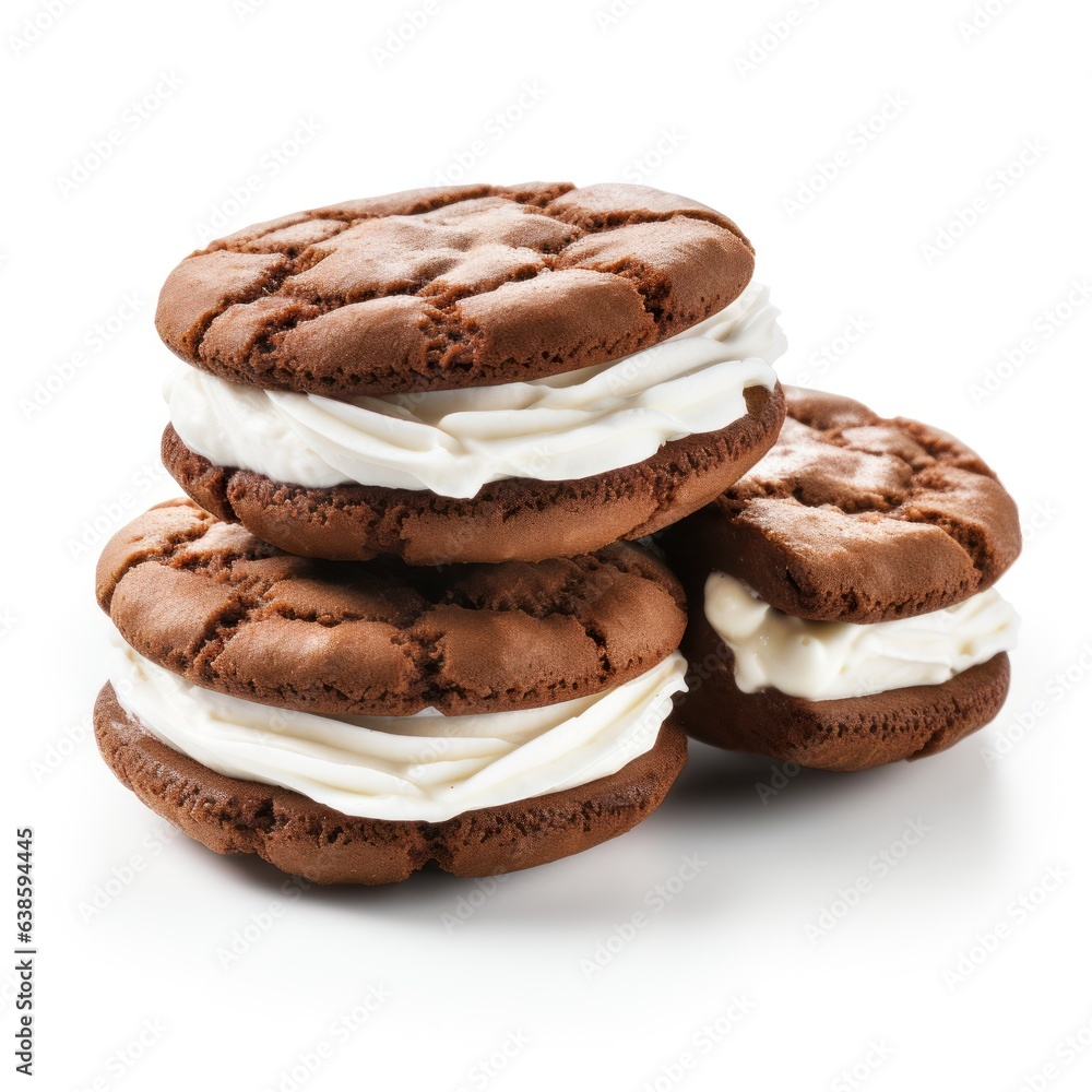 Chocolate sandwich cookie with milk cream isolated