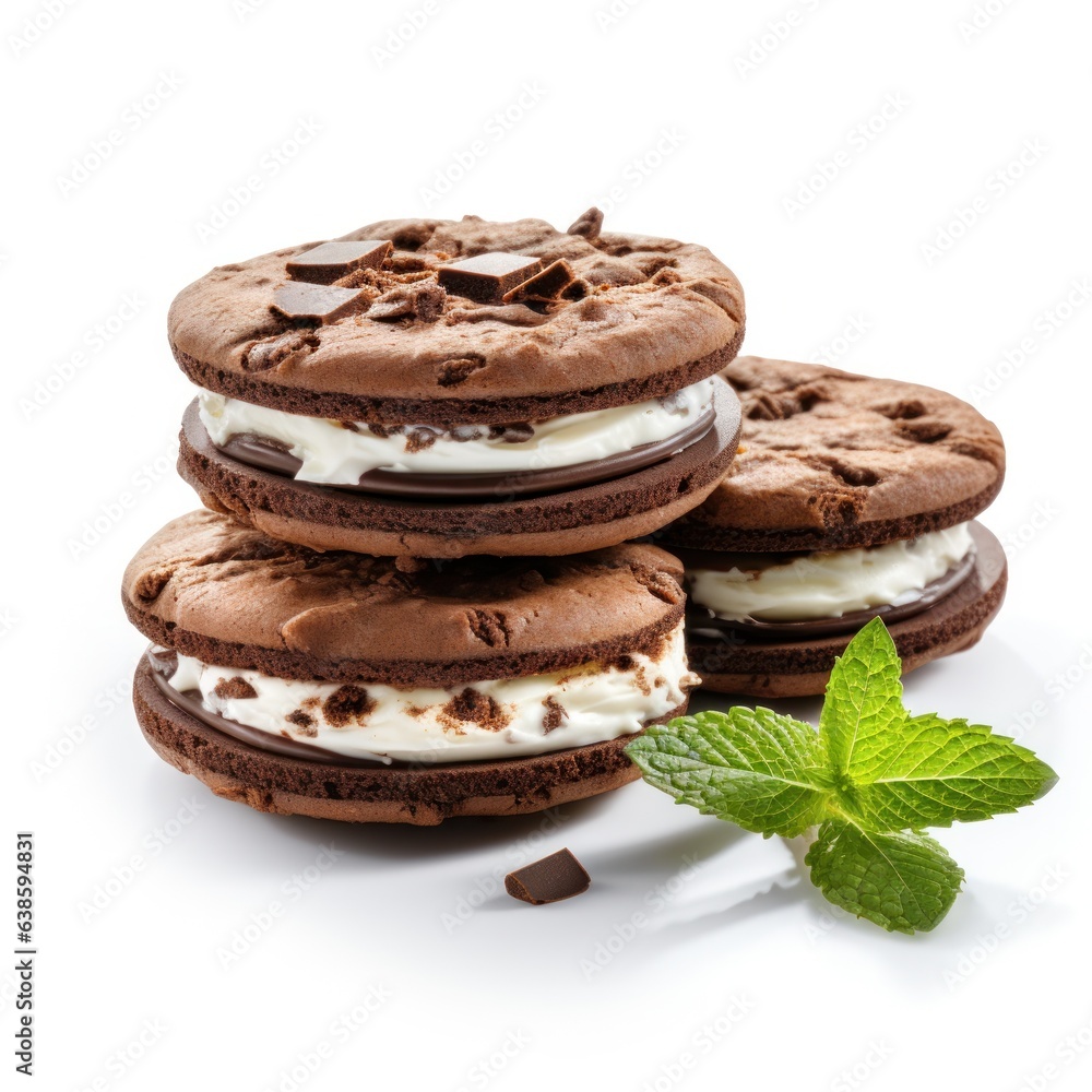 Chocolate sandwich cookie with milk cream isolated