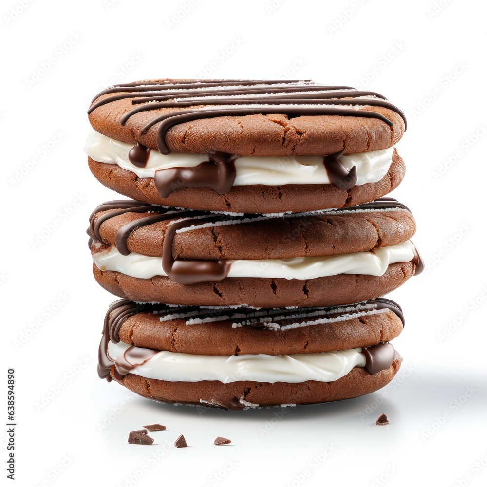 Chocolate sandwich cookie with milk cream isolated