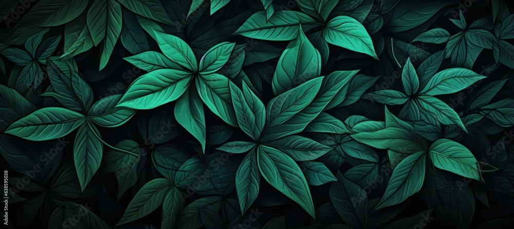 Green natural illustrated background with leaves