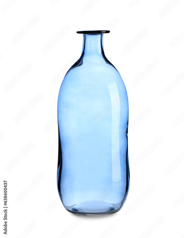 Blue glass vase on white background