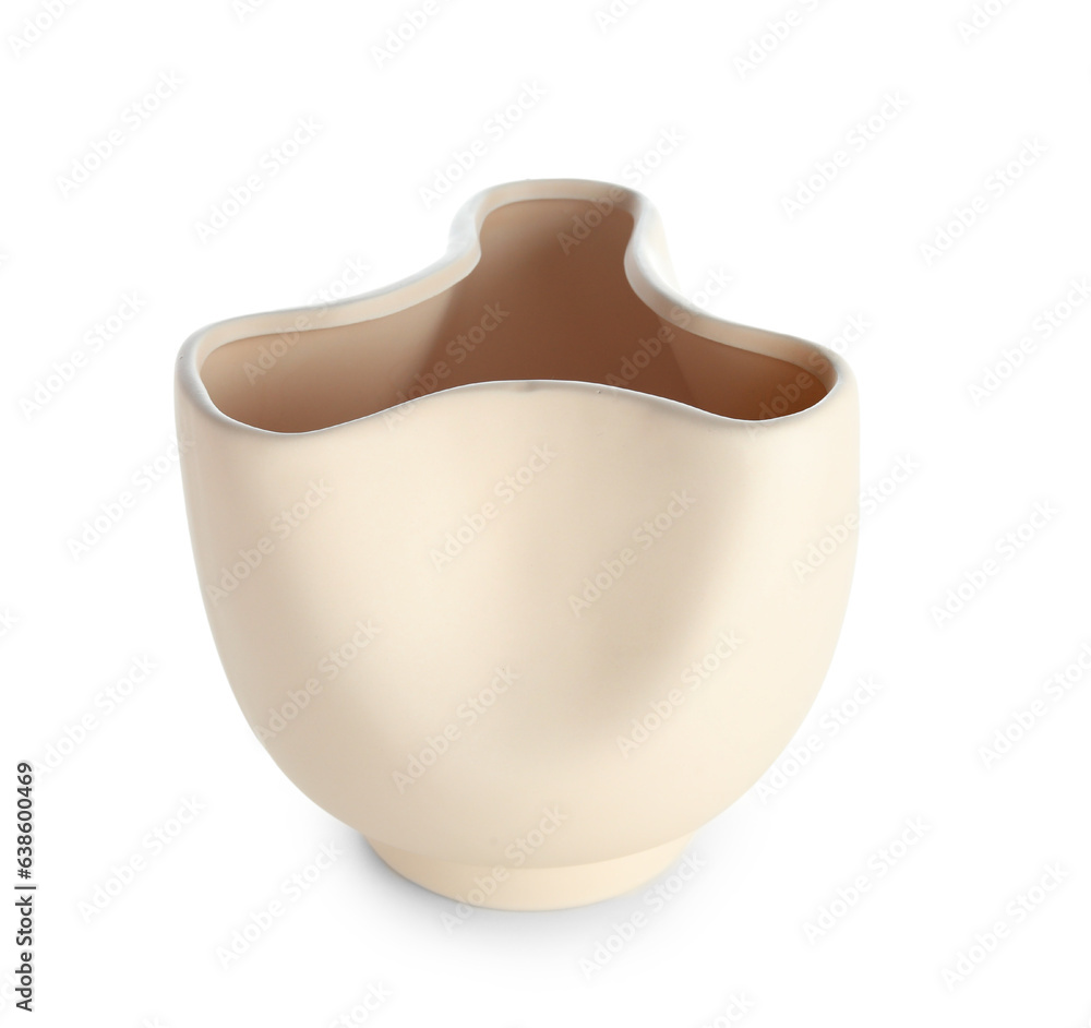 Beige flower vase on white background