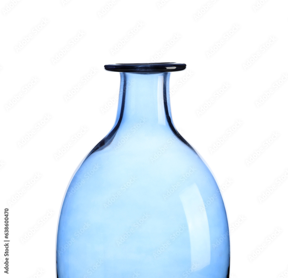 Blue glass vase on white background