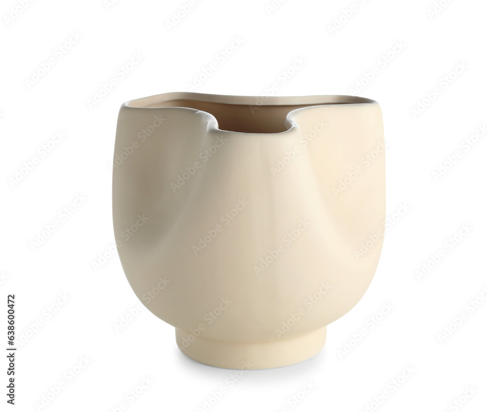 Beige flower vase on white background