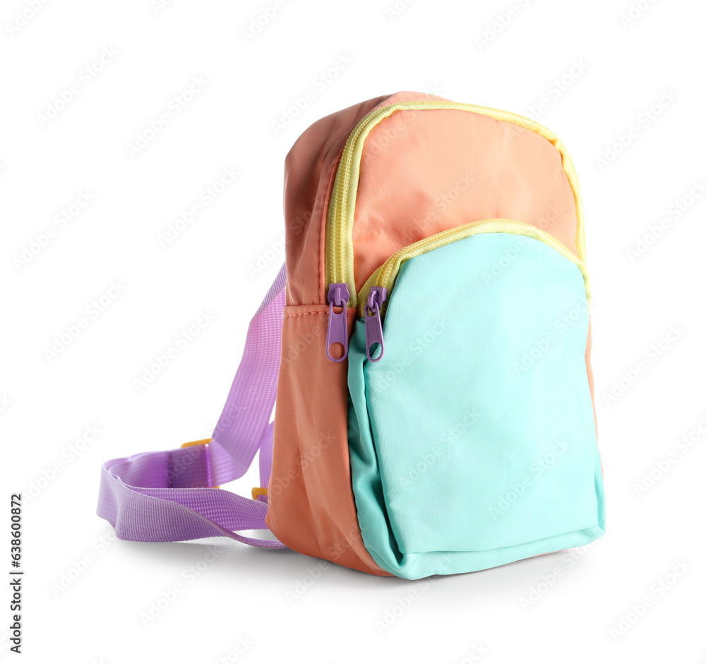 Childish colorful backpack on white background