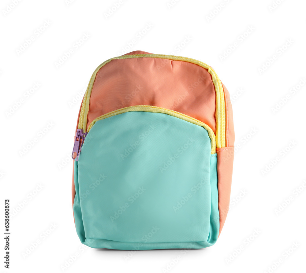 Childish colorful backpack on white background