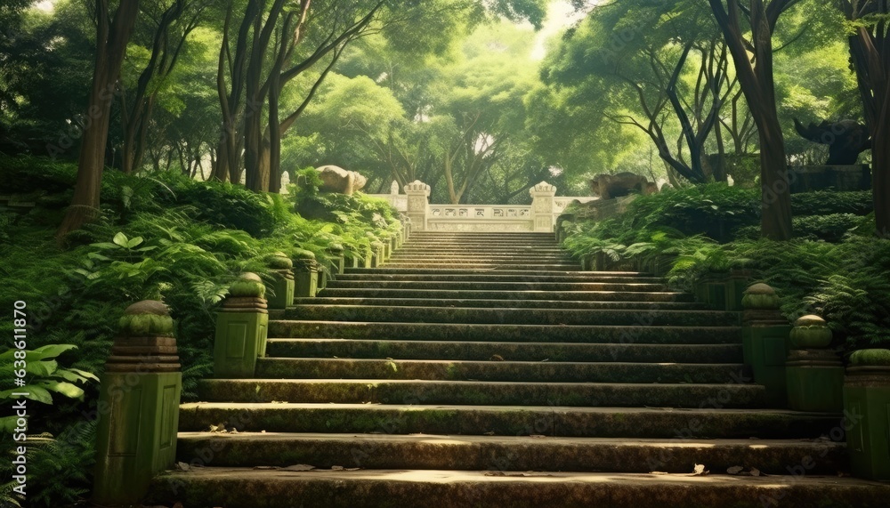 Steps leading to a beautiful green park area.