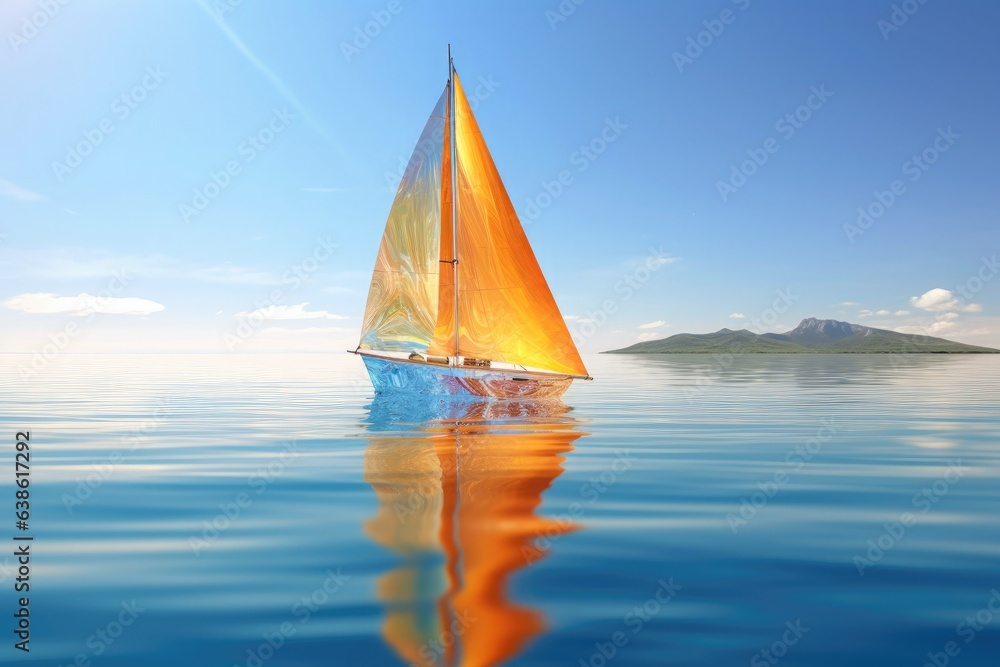 Transparent colorful sailboat toy in sea.