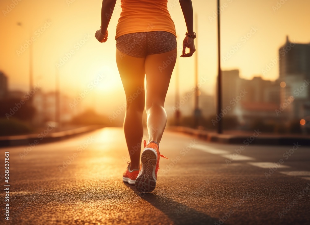 Woman walking on pavement with running shoes