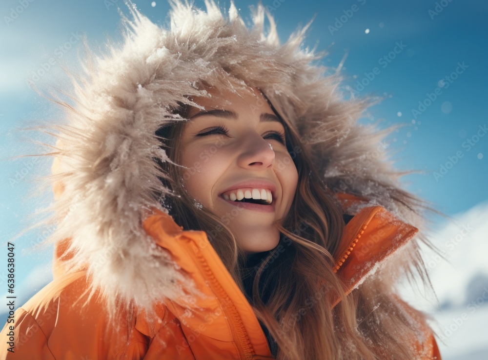 Skateboarder girls snowboarding on top of mountain