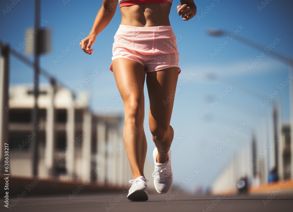 Woman walking on pavement with running shoes