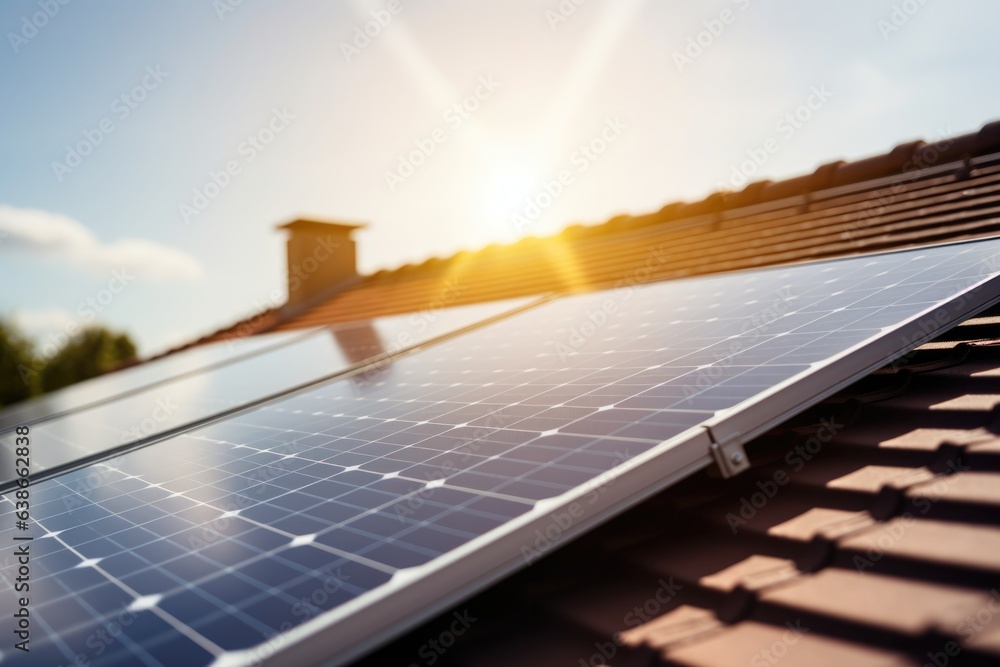 Solar panels on a modern house representing going green and renewable energy