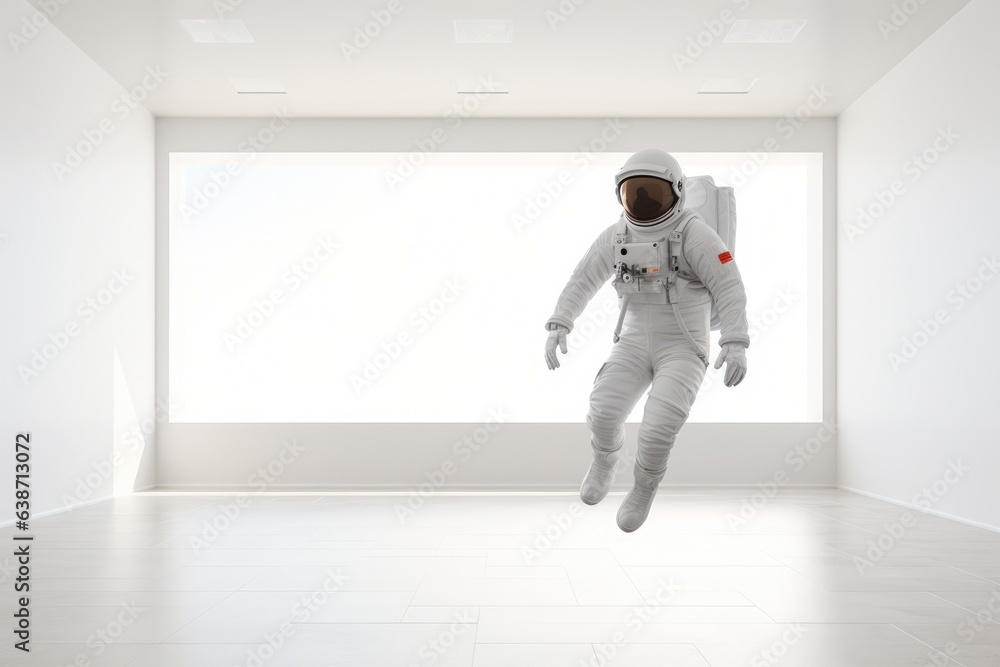 Space man in empty white room. Generative AI