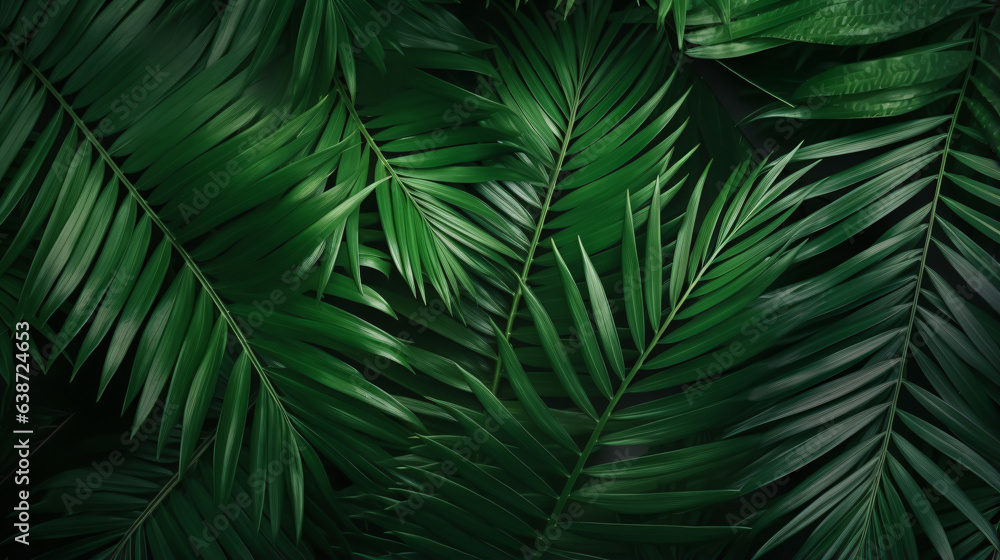 Closeup nature view of green leaf and palms background