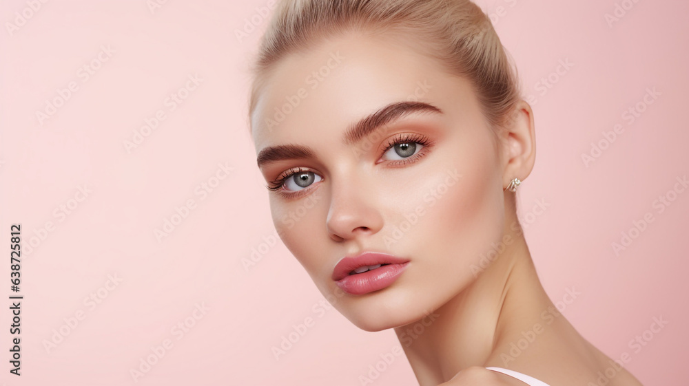 Beautiful young woman on a pink colored background