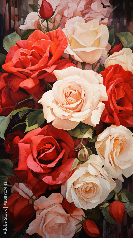 Flowers petals roses red and white vibrant colors