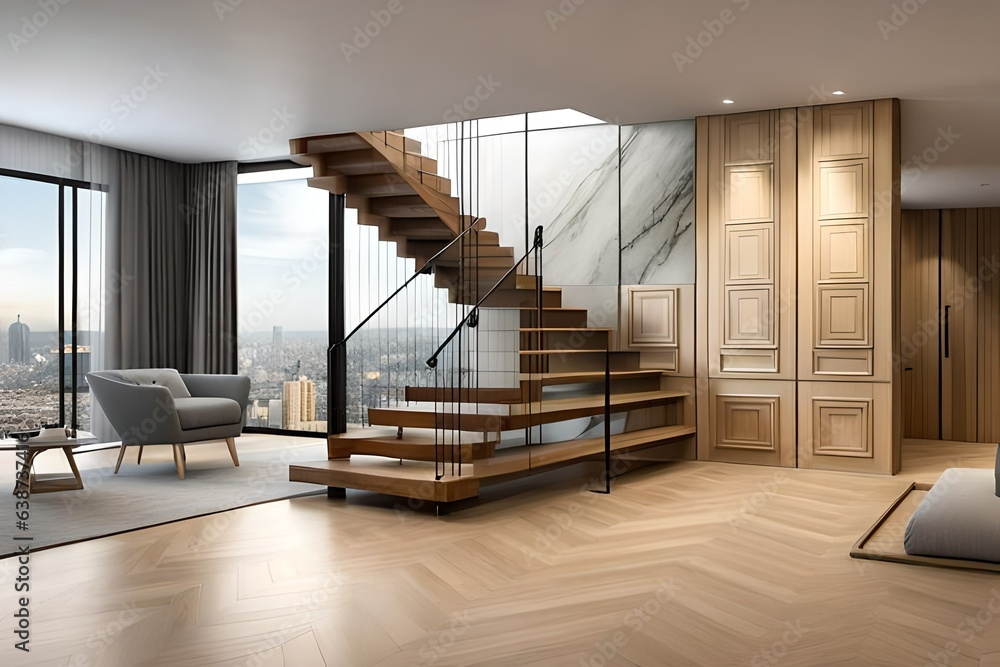 living room with staircase