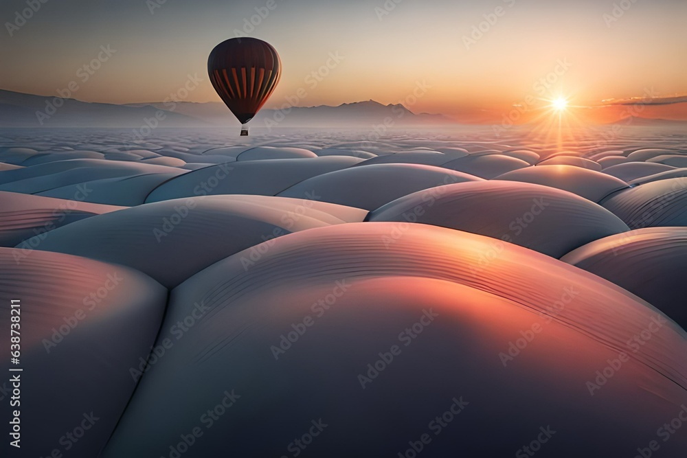 hot air balloon at sunset