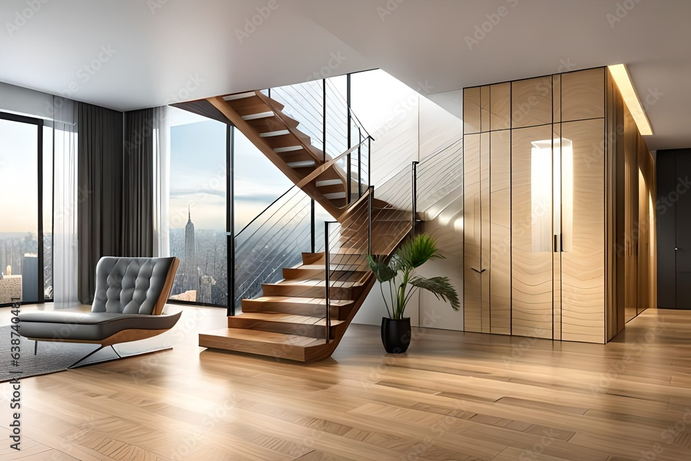 modern living room interior with staircase