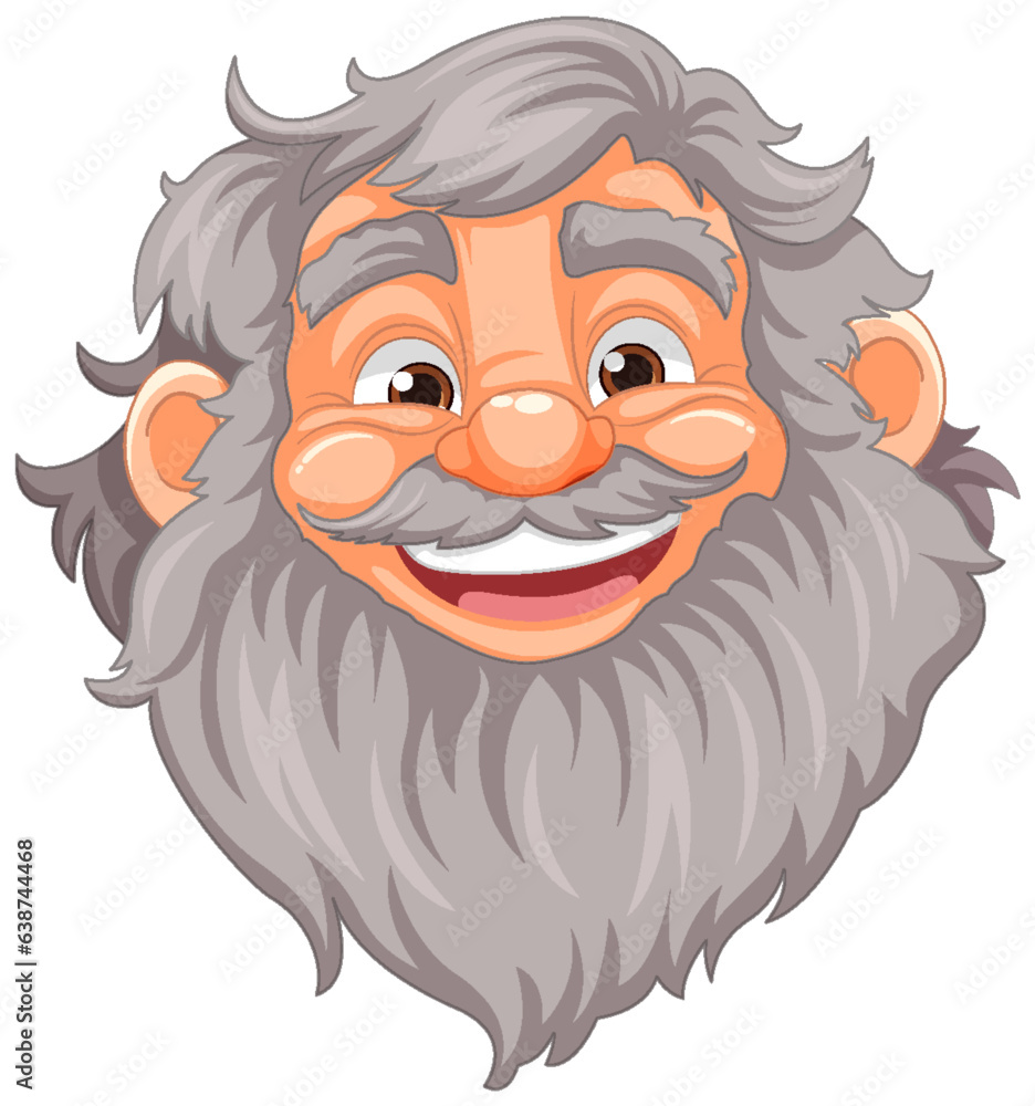 Smiling Cartoon Character: Old Man with Beard and Mustache