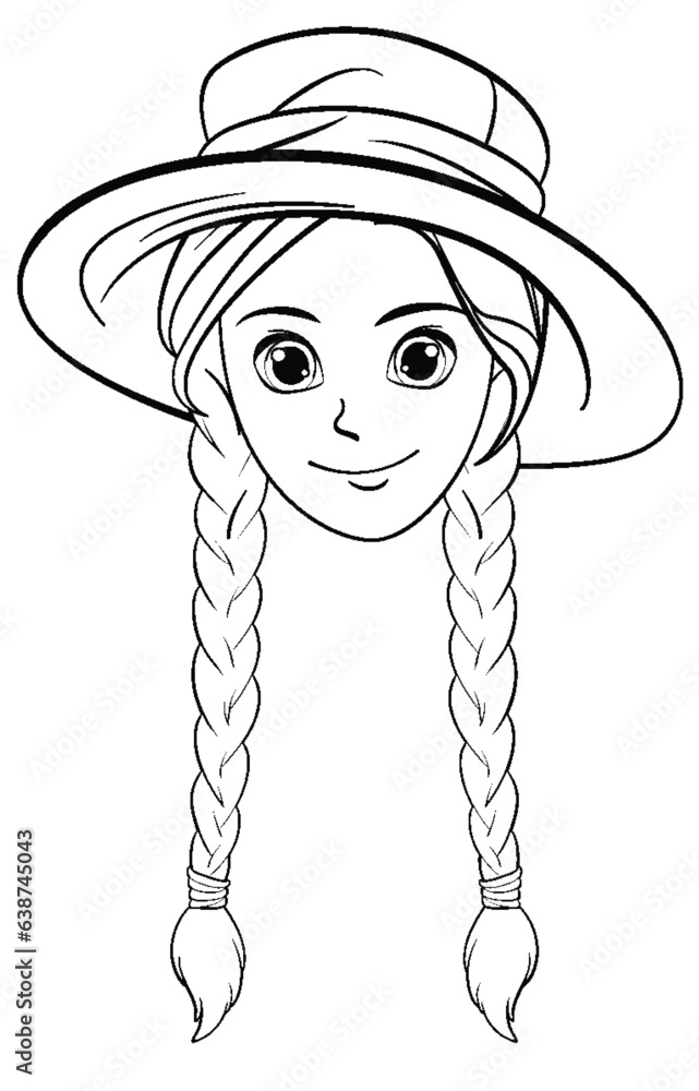 Outline of Woman Wearing Hat with Braid