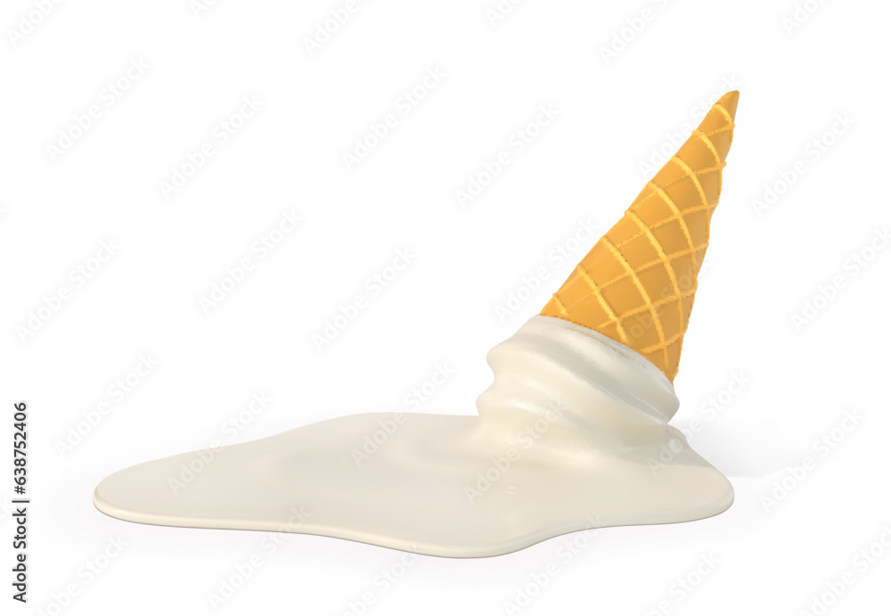 Vanilla ice cream that fell on the surface and spread on a white background. Vector illustration