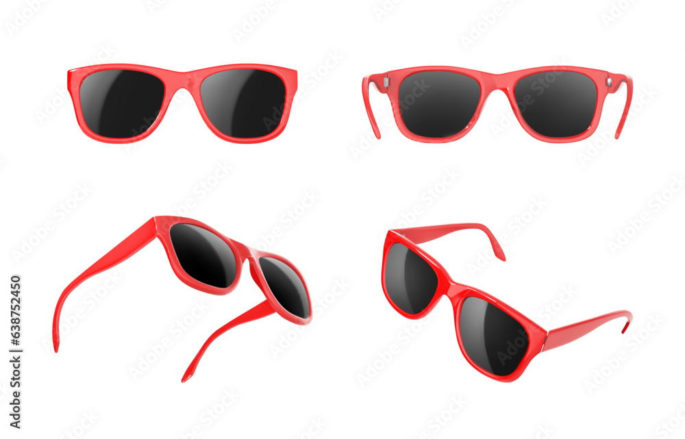 Set of red sunglasses on a white background. Vector illustration