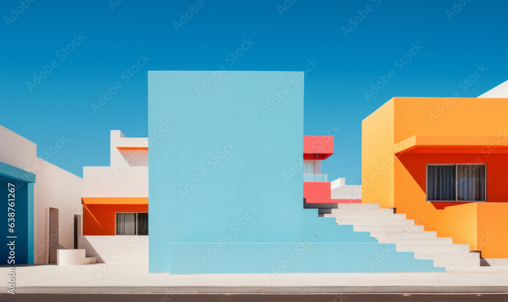 Colored buildings. Abstract modern architecture, minimalistic style