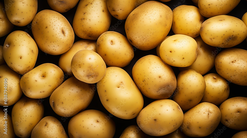 Fresh potatoes with water drops background. Vegetables backdrop. Generative AI