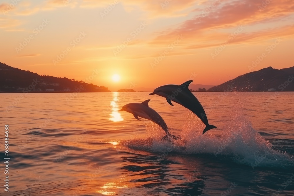 Dolphin jump in the blue sea in a picturesque place