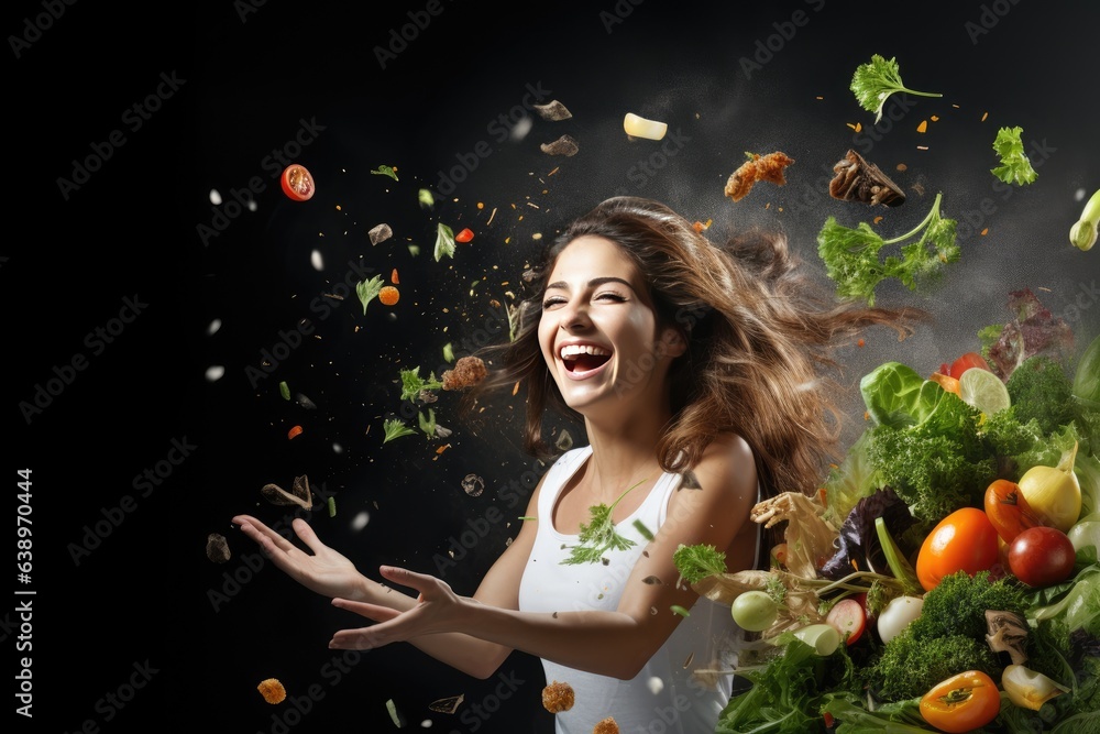 Beautiful positive girl prepares a delicious, healthy dish