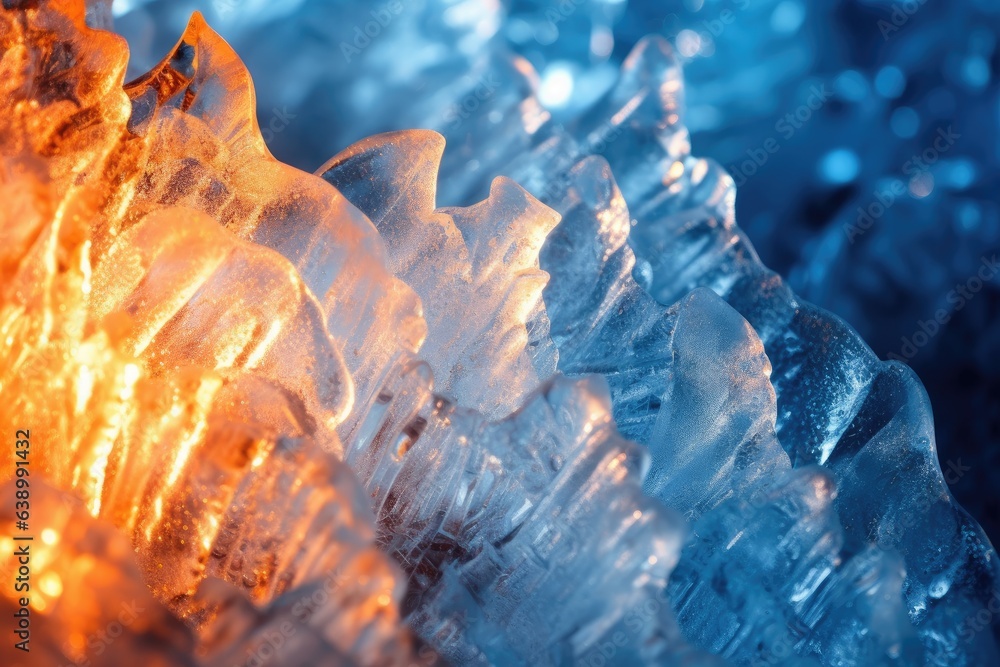 Icicles in the ice cave, close-up macro photo. Generated AI