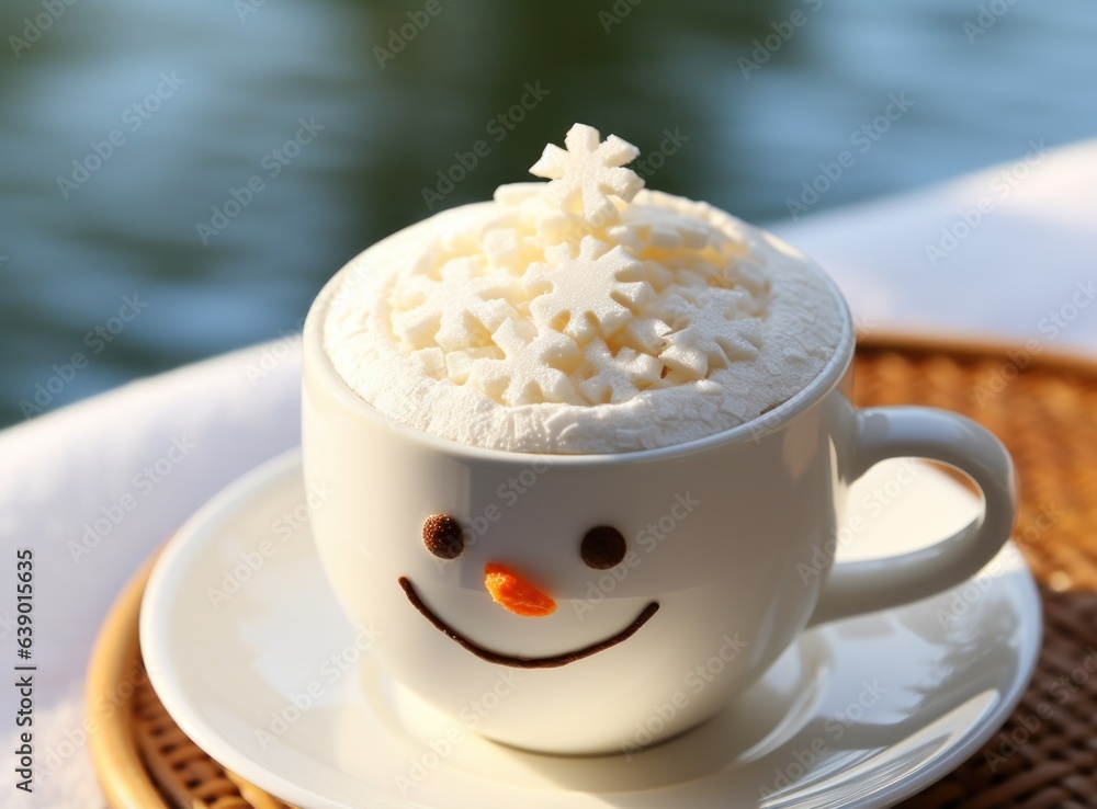 Winter latte with cute snowman