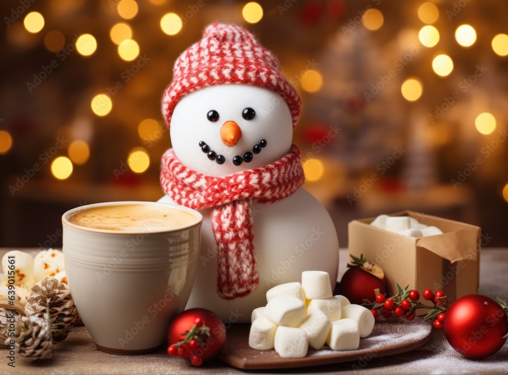 Winter latte with cute snowman