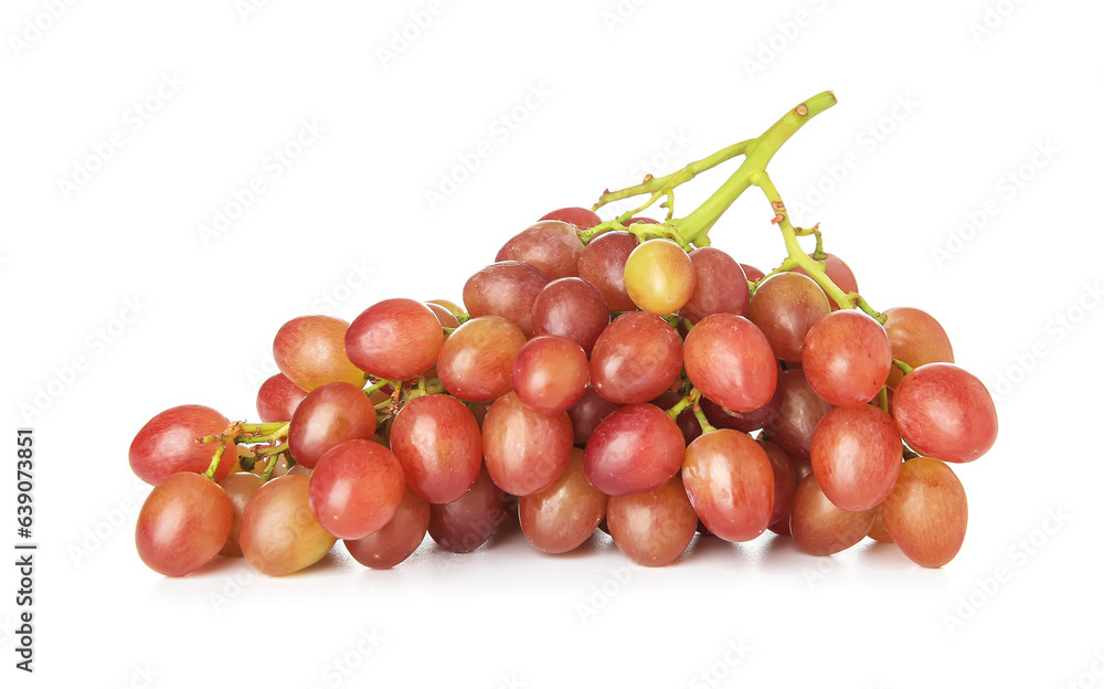 Tasty ripe grapes on white background