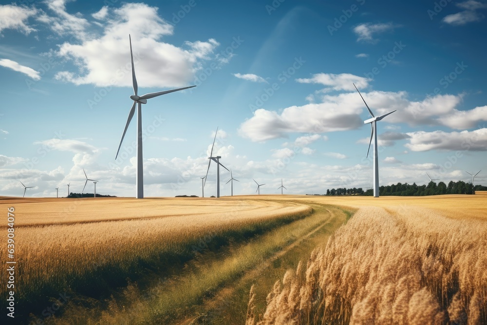 A field dotted with windmills stands as a poignant symbol of the shift towards renewable energy and 