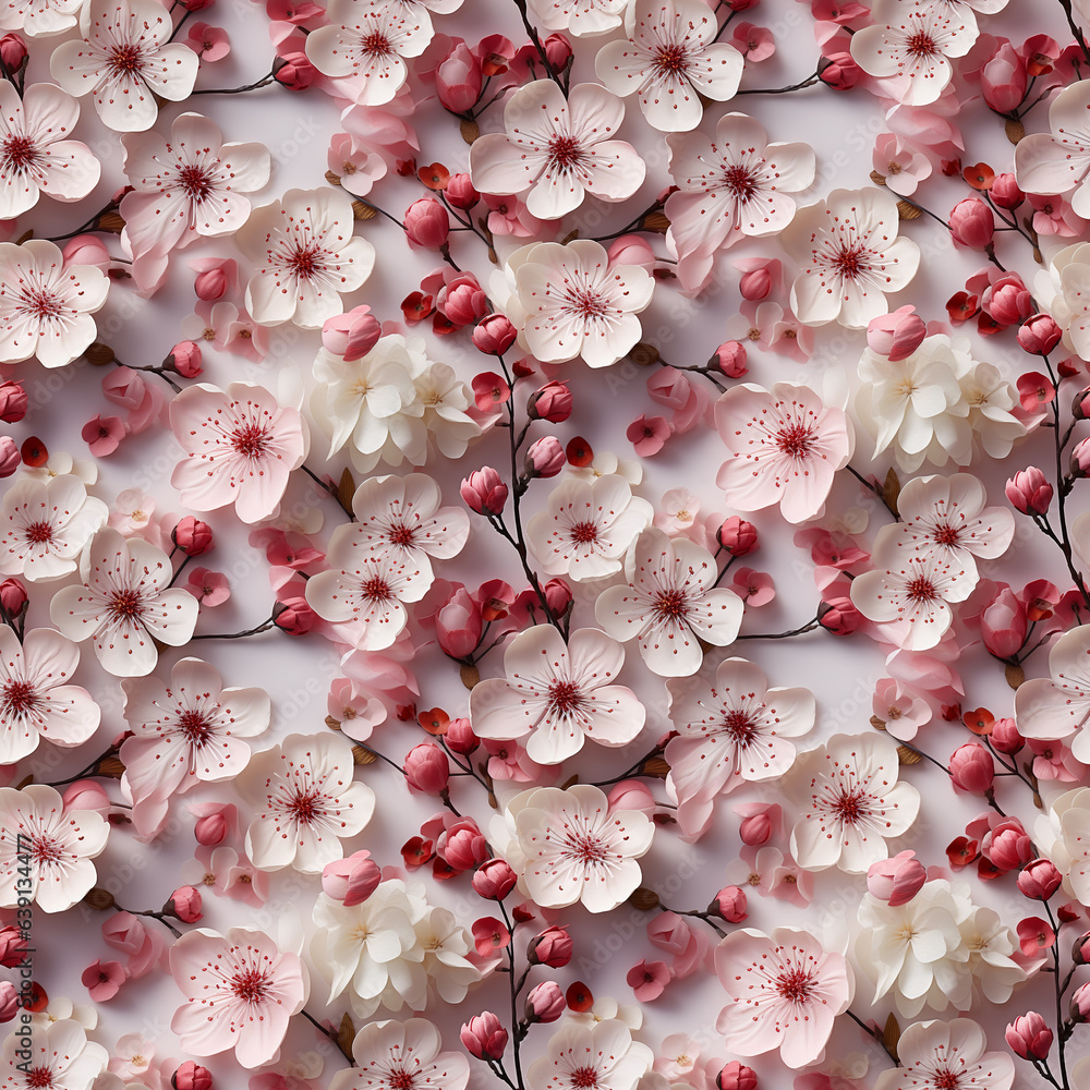 seamless pattern of gentle pink flowers on white background. spring bloom