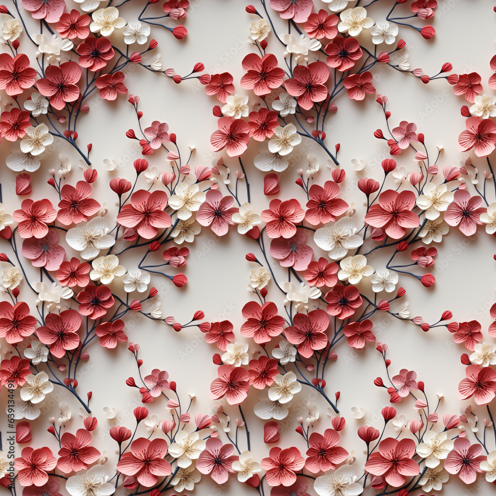 seamless pattern of gentle cherry flowers on white background spring bloom