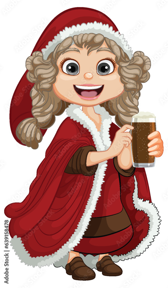 Winter Santa Claus Coat: Middle-Age Woman with Beer