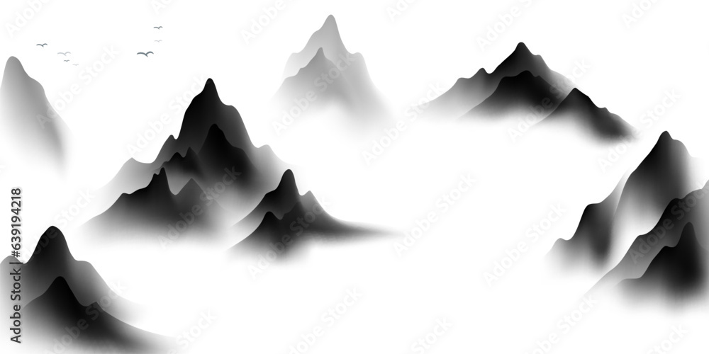 Modern design vector illustration of beautiful Chinese ink landscape painting.