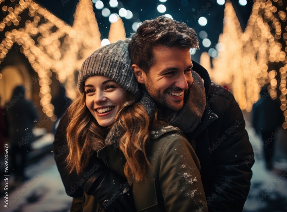 Happy couple on Christmas street