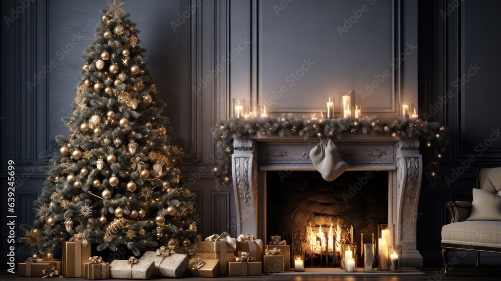 Christmas tree in fireplace